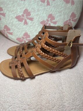 Braided Strappy Gladiator Sandals - Tan